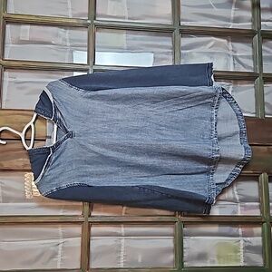 Soft Surroundings Chambray Long Sleeved Denim Hoodie